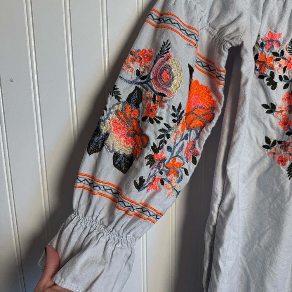 Free People Fleur Du Jour Off-The-Shoulder Mini Embroidered Dress Light Blue XS - Picture 4 of 13